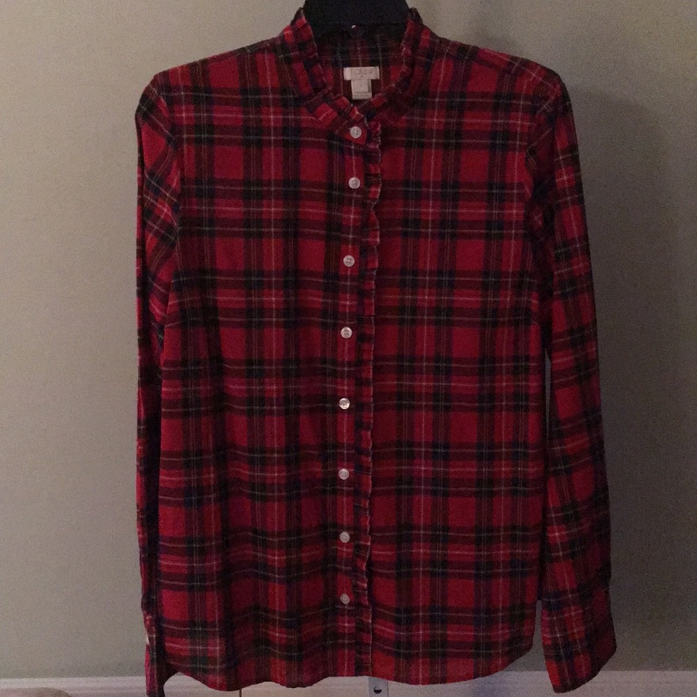 J Crew Tartan Plaid Ruffle Blouse